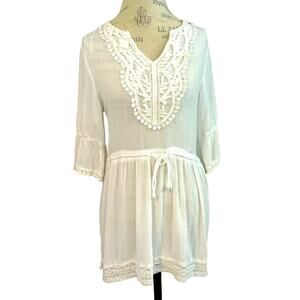 Goa white lace beach swim cover up half sleeve sz small